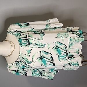 Fever Lightweight Floral Print 3/4 Bell Sleeve Crochet Trim Boho Blouse Size L